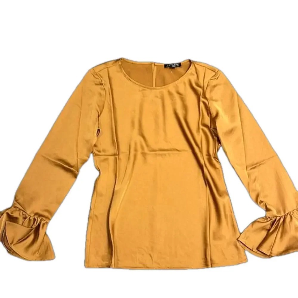 J.Crew Gold Satin Ruffle Bell‎ Sleeve Blouse Top    NWT XS